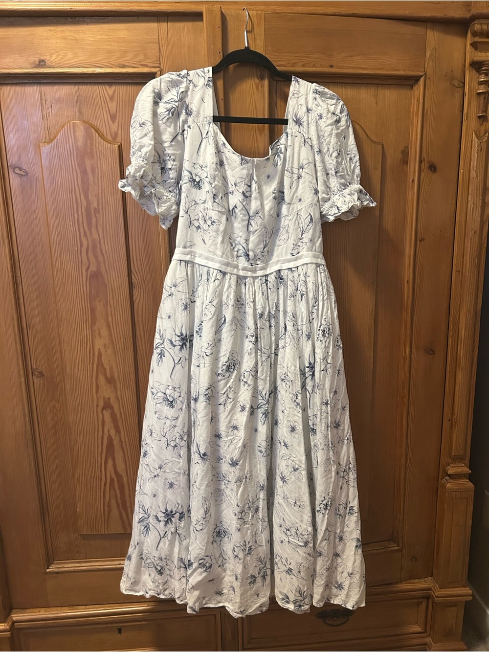 Ivy City Co Ballerina White Midi Dress with Blue Floral Print